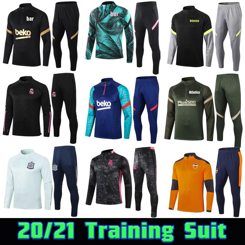 

20 21 Valencia CF Soccer Training Suit 2020 2021 Atletico Football Tracksuit Real Madrid survetement chandal Maillot De Foot Kit Hazard, Black
