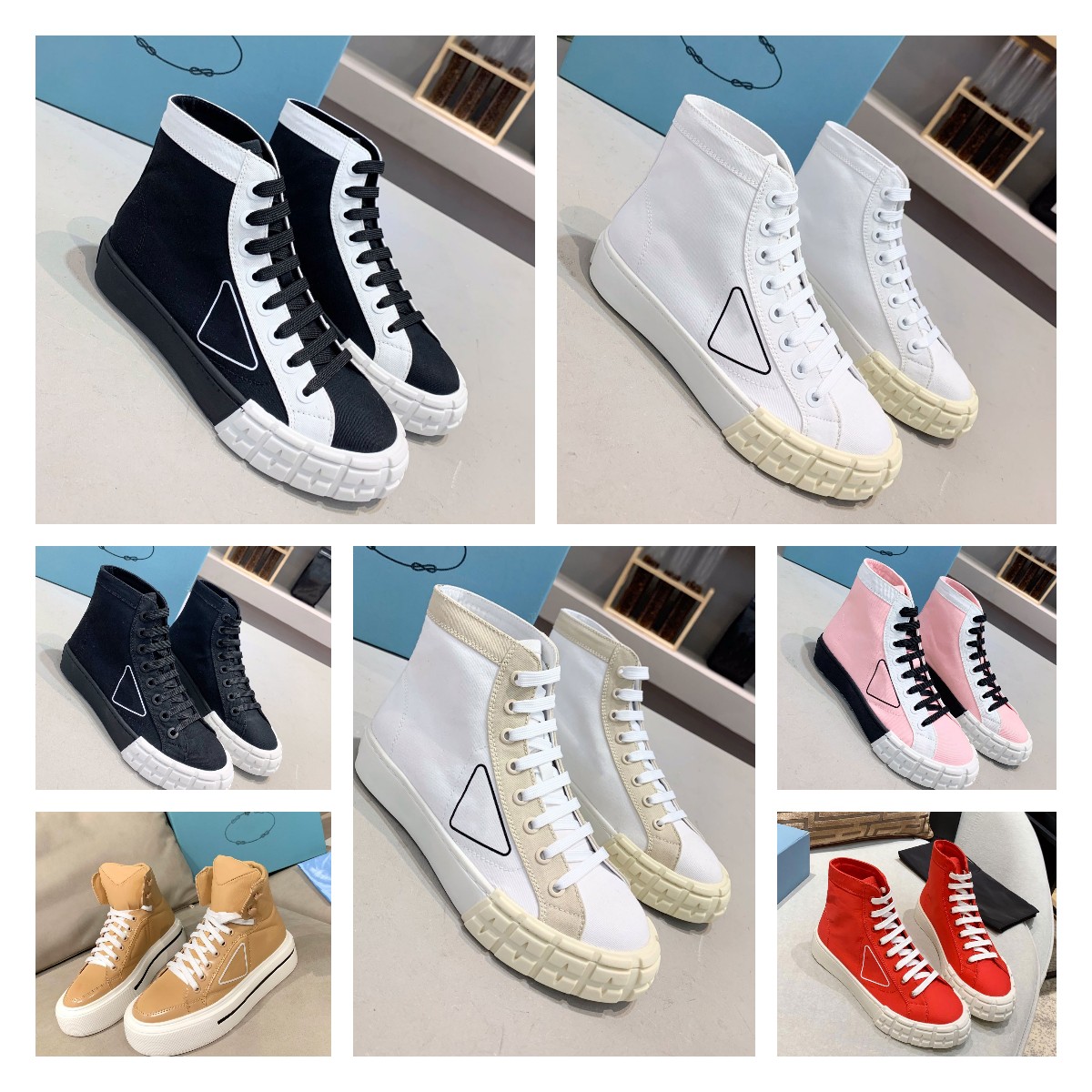 

2021 top designer ladies shoe nylon sneakers fabric triple black white solid color high-top lace-up casual beach canvas shoes size 35-40, 15