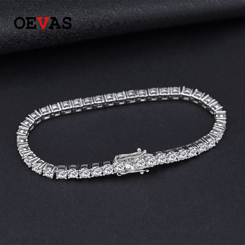 

OEVAS 100% 925 Sterling Silver Created Moissanite Gemstone Bangle Charm Wedding Bracelet Fine Jewelry Wholesale Drop Shipping