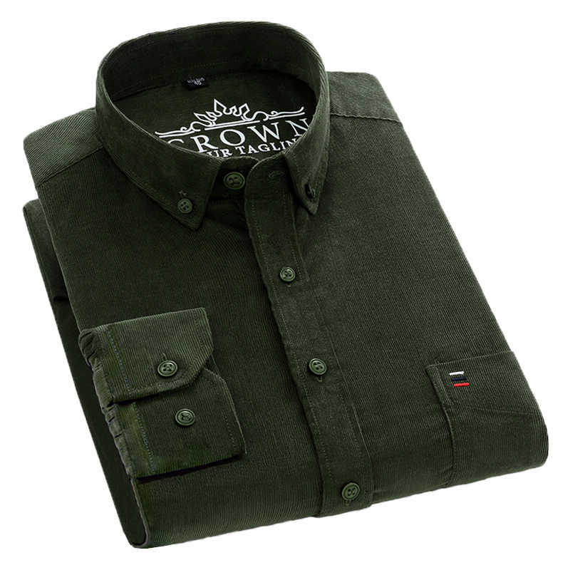 

Aoliwen brand Corduroy Casual Shirts For Men Clothing blackish green Clothes Long Sleeve Shirt Retro fashion 210721, 1sc-dxr-12