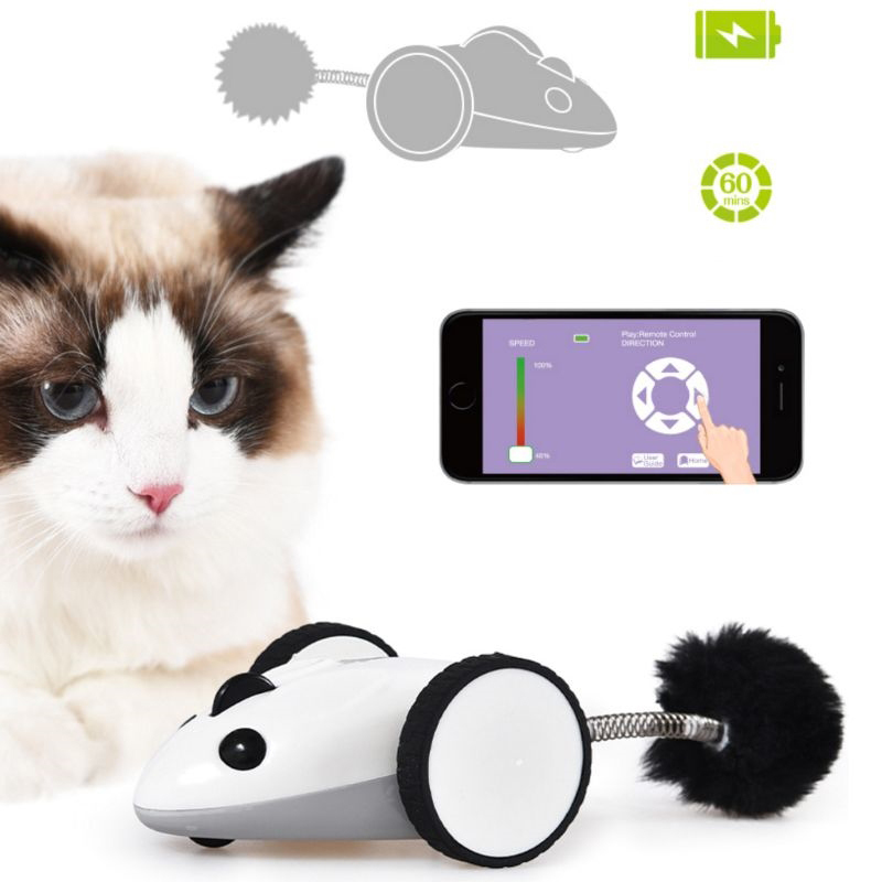 Cat Funny Electric Mouse Racer Automatic Irregular Moving 360°Rotation Interactive App Control USB Charging Pet Toys