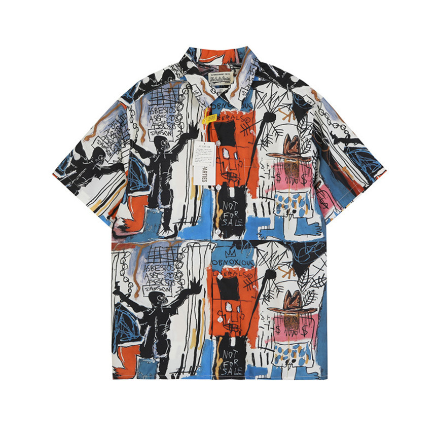 

Wacko Maria 21SS BASQUIAT HAWAIIAN SHIRT Hawaiian Graffiti Shirts Fashion Beach Style Top Tees Loose Casual Clothing MIQS, As photo