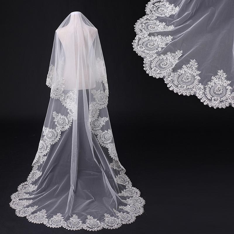 

Bridal Veils 2021 Cathedra Lace Wedding Veil 3*3 Meter Bride Edge One Layer With Combe Accessories, White