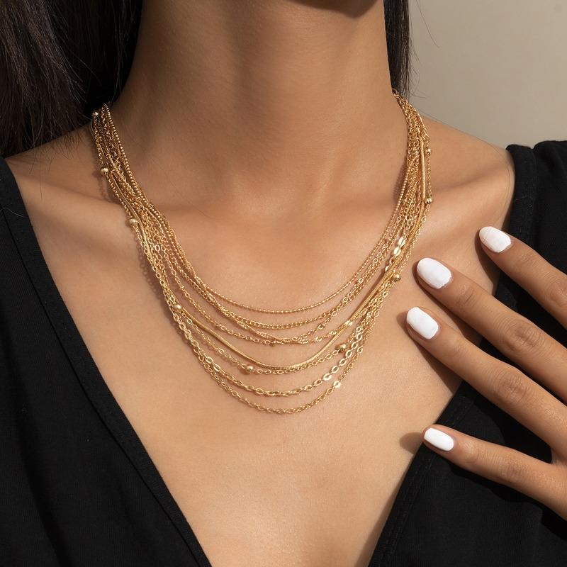 

Chokers 8Pcs/Set Clavicle Chain For Women Gold Color Choker Necklace Fashion Slender Copper Beads Necklaces Girl Hip Hop Jewelry