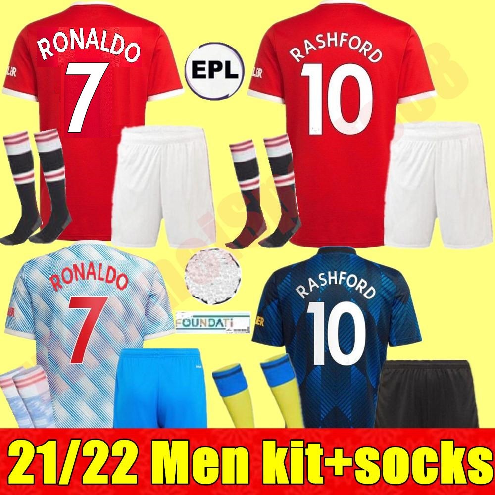 

ADULT KIT Manchester soccer jersey 2021 2022 UNITED RONALDO POGBA SANCHO CAVANI UTD VAN DE BEEK MARTIAL B. FERNANDES RASHFORD football shirt 21 22 man, Home+socks