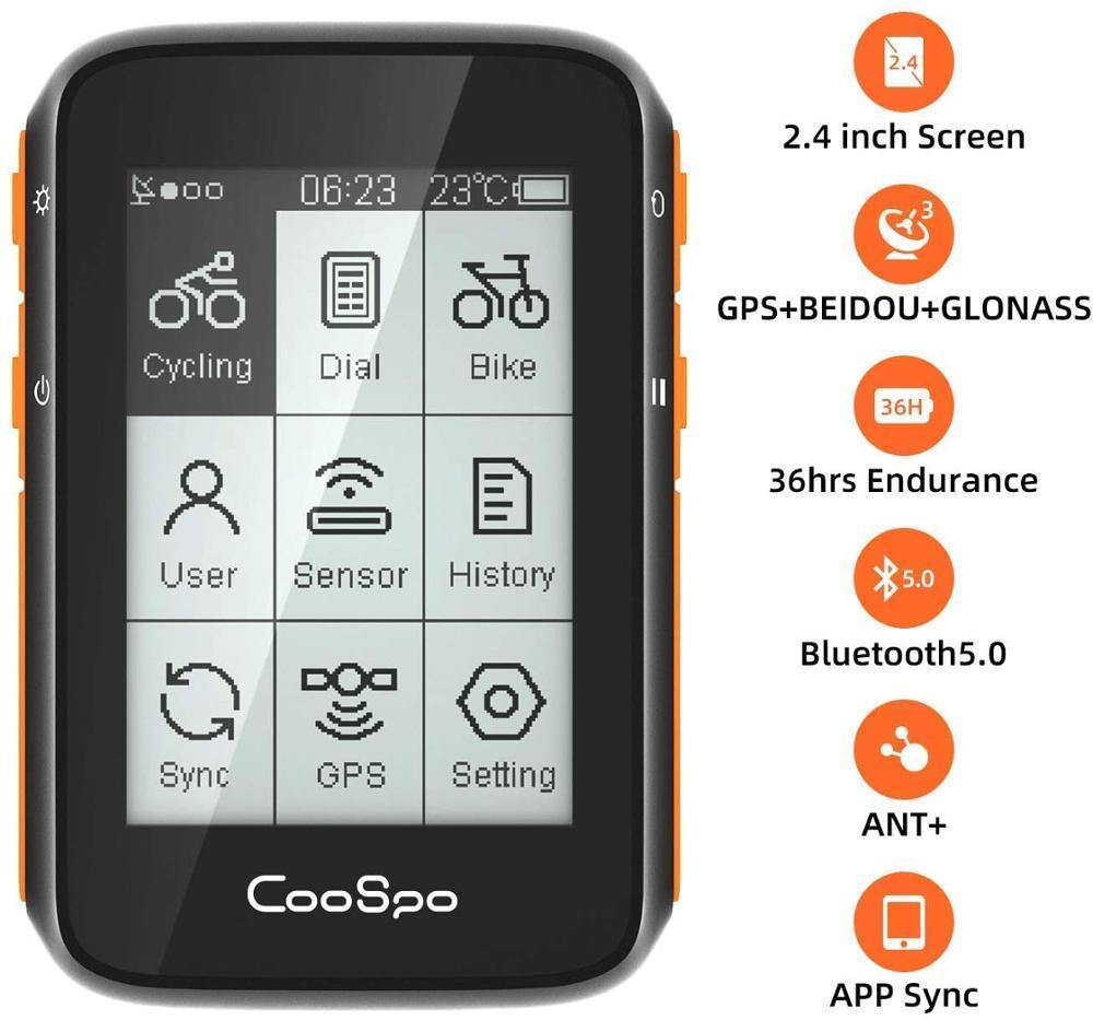 

CooSpo Wireless Cycle Bike Computer GPS Speedometer Odometer 2.4 Inch BLE5.0 ANT+ APP Sync Sensor Waterproof with Bracket 201120