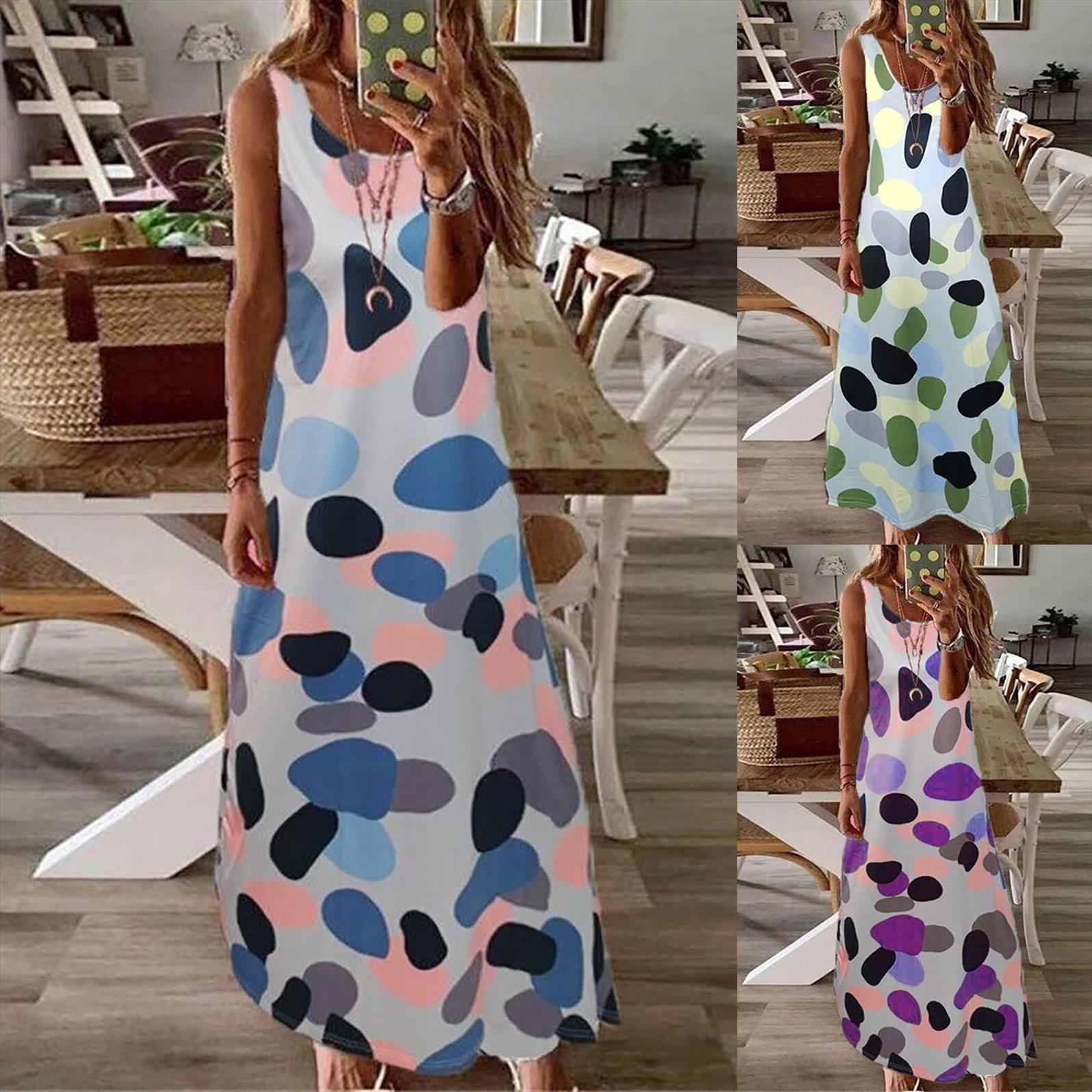 

dresses summer fashion long women cami skirt big polka dot print sleeveless plus size dress beach holiday, White
