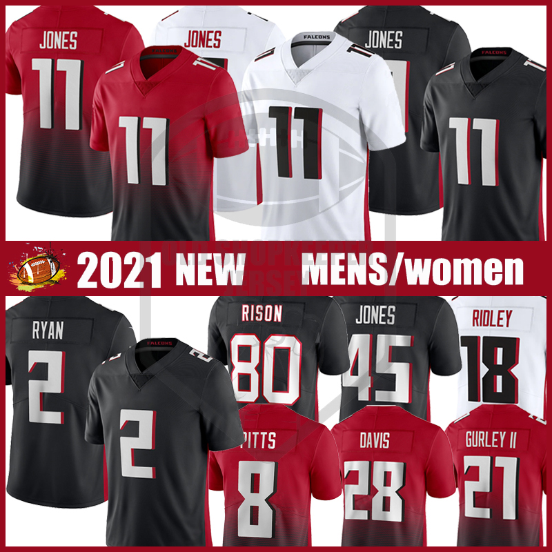 

Matt Ryan Men Football jersey women 45 Deion Jones 18 Calvin Ridley 8 Kyle Pitts 21 Todd Gurley Tony Gonzalez Grady Jarrett Foyesade Oluokun, Black;red