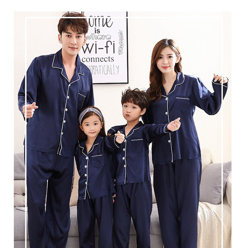 sleepwear Set Emulation Silk Pyjamas Kids Sleepwear Parent-child Family Outfits Woman Pajamas W6s5 HPGX-image-671256786