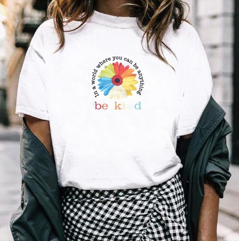 

be kind flower print mens t shirts men short sleeve o neck loose ladies fashion tee clothes mujer, White;black