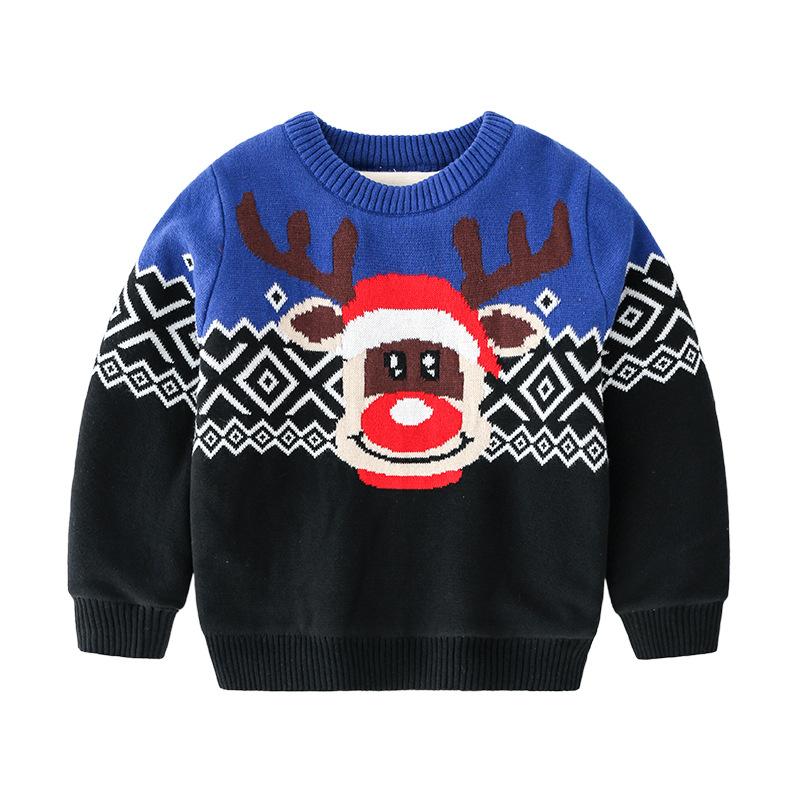

Christmas Sweater For Kids Girls Unisex Boys Sweaters And Tops Cartoon Elk Thicken Warm Pullover Knitted Cardigan, Blue
