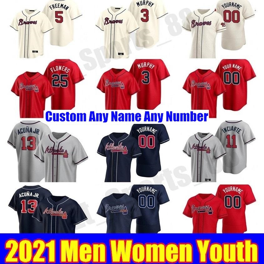 

2021 Atlanta Men Women kids youth Braves Jersey Freddie Freeman Dansby Swanson 13 Ronald Acuna Jr. 1 Ozzie Albies Mike Soroka Baseball Jerseys, Blue;black