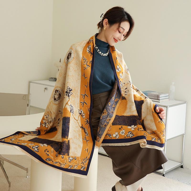 

Scarves 2021 Neckerchief Flower Print Cashmere Scarf Women Lady Blanket Shawls And Wraps Winter Long Bufanda Pashmina Hijab Echarpe