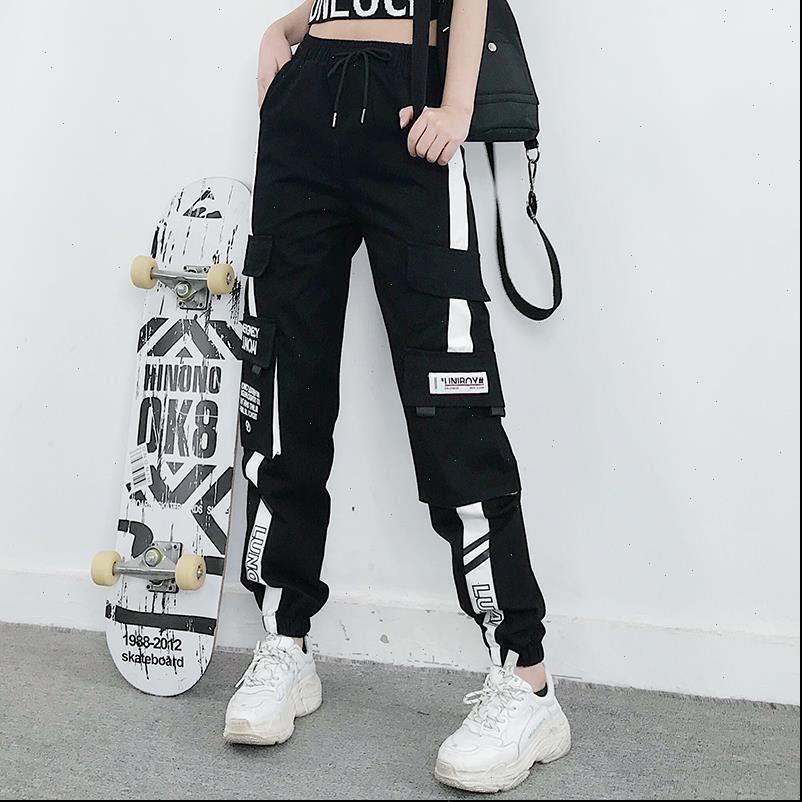 

women pant elastic waist loose streetwear cargo pants female fashion ankle length jogging trousers ladies plus szie casual, Black;white