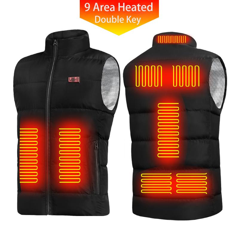 

Men's Vests 9 Area Double Key Heated Vest USB Charged Powerbank Heating Jcket Waterproof Thermal Coat For Unisex, Black;white