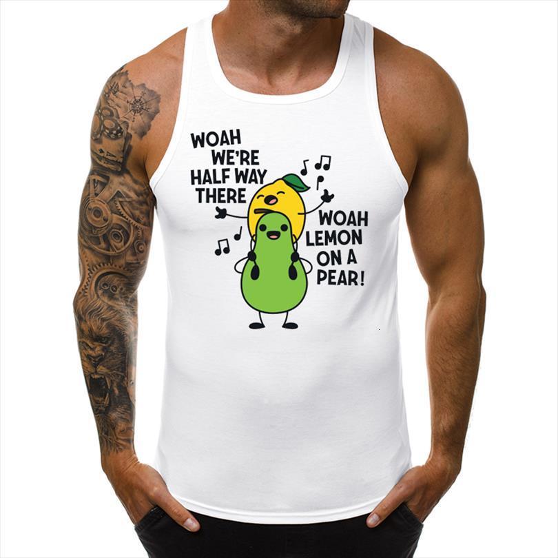 

were halfway there men tank lemon on a pear printed sleeveless garment singlet casual clothing fashion cool vest, White;black