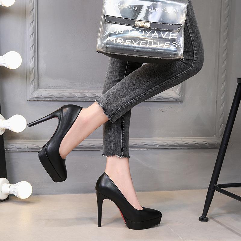 

Dress Shoes Women's Pumps Sexy Thin High Heels 12cm Pointed-toe Women Office Thick Platform Ladies Wedding Female Party, Black