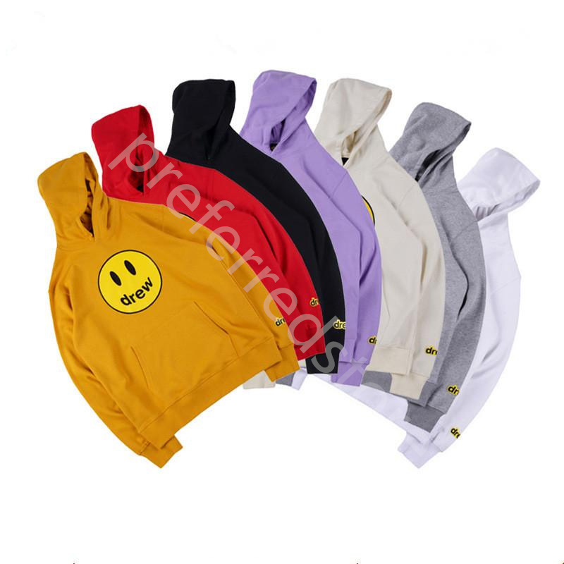 

2021 Mens and Womens Hoodies Drew House Smile Printing Long Sleeve Hoodie Style Winter Hoodies Asian Size S-XL, Black