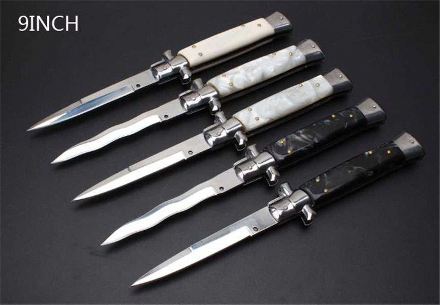 

The 9 Inch Auto Godfather Stiletto Mafia Folding knife Pocket knives 440 Stainless steel blade Camping tactical Knifes Hubertus Solingen Hor