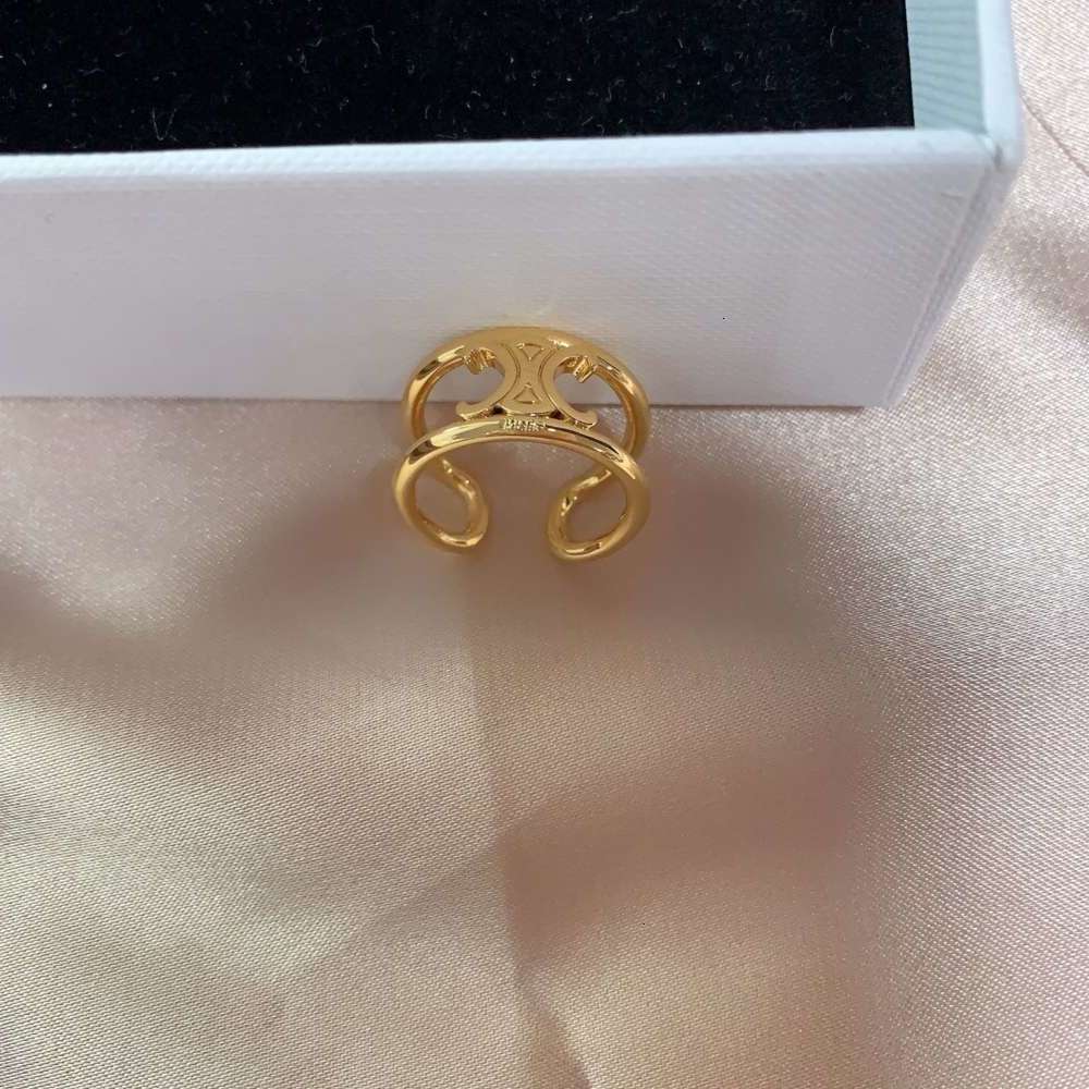 

2021 designers fashion French Celli Arc de Triomphe cool wind double opening Gold Brass girlfriends simple temperament fashionable ring, Silver