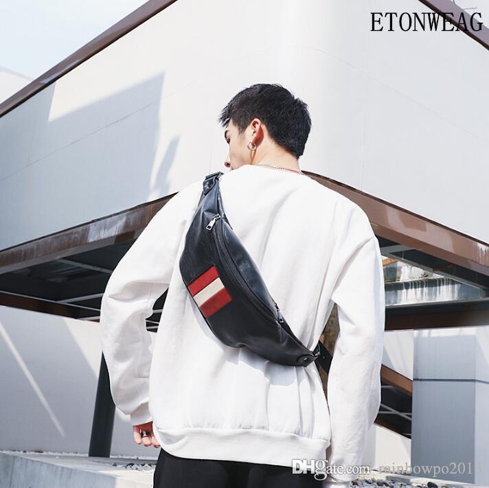 

Factory wholesale bag leather men and women lovers chest handbag simple stripes mens waist back riding bags casual leathers messenger handbags, Black