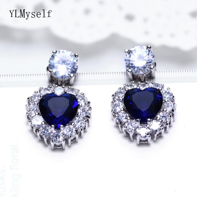 

Dangle & Chandelier Charming Beautiful Big Blue Stones Earring Female Jewellery Heart Design Women's Drop Earrings Gifts For Wife, Silver