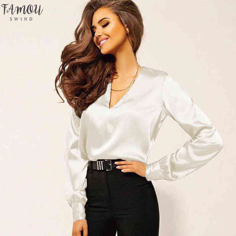 Silk V Neck Lantern Elegant Full Sleeve Satin Blouse Womens Shirts Spring Fashion Long Office Ladies Tops