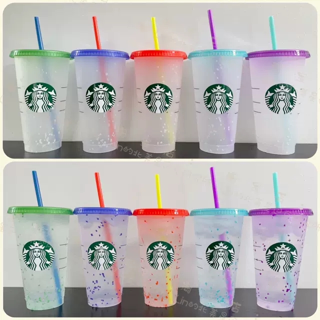 

Starbucks Confetti Tumbler Reusable 24oz/710ml custom coffee Bottom Pillar Shape holiday travel mugs Magic with cylinder lid Straw Stopper DHL, Multi-color