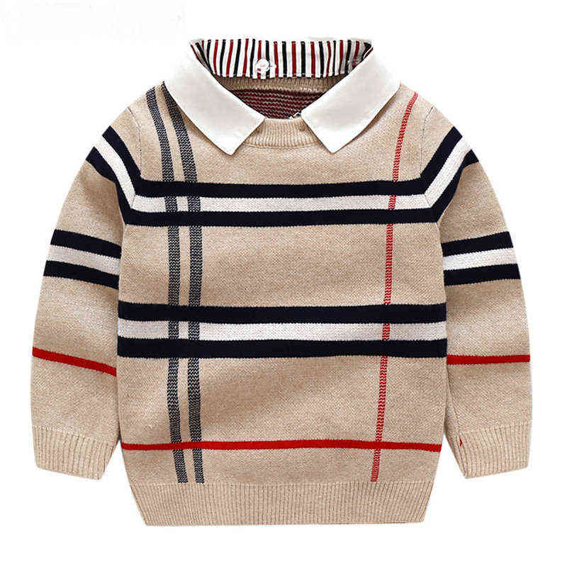 Pull en laine chaude pour garçons et filles, pull d'hiver à carreaux pour enfants, tricot en coton, vêtements d'extérieur tendance pour enfants d