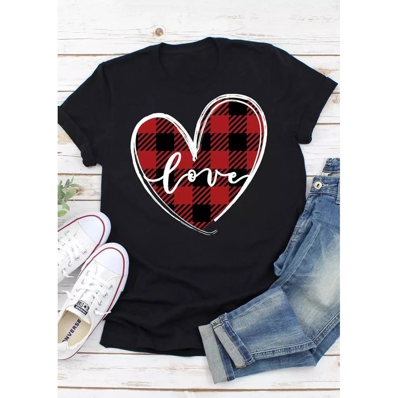 

Black Love Women is Fashion Words 3D Printing Short Slim T-shirt Summer Casual Round Neck Short Top Short Sleeve T-shirt, White