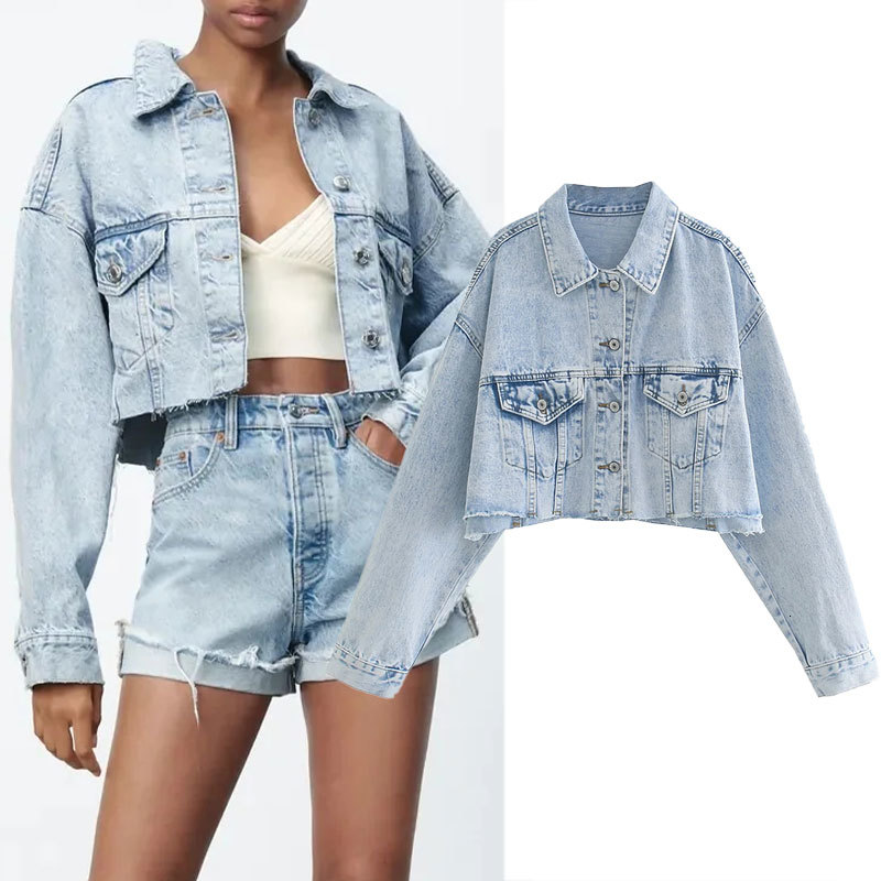 

women's jackets female autumn jacket fashion long sleeve denim irregular women's short jacket breasted loose streetwear w8ar, Black;brown