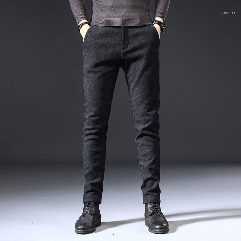

Men's Pants 2022 Autumn Winter Business Casual Straight Trousers Male Plus Velvet Thick Warm Men Solid Woolen O727, Black