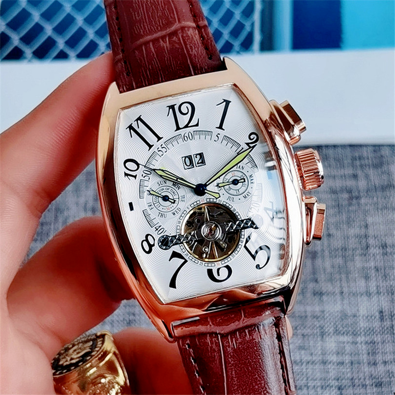 

4-2Men automatic mechanical watches tourbillon date Monte luxury designer stainless steel dial leather strap watch sports business, No watch