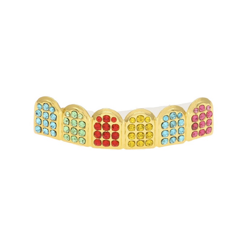 Iced Out Gold Grillz Teeth Dental Grills Colorful Simulation Diamond Fashion High Quality Mens Hip Hop Jewelry-image-752061971