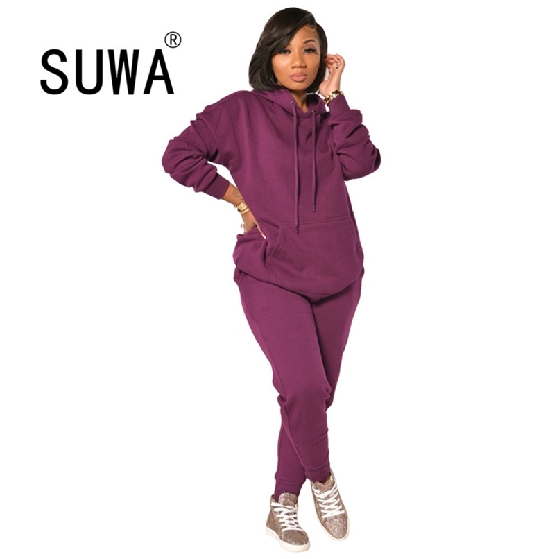 

Solid Color Casual Home Wear Women Sets Clothing Long Sleeve Hoodies Top And High Waist Pants Tracksuit Streetwear 210525, Gray