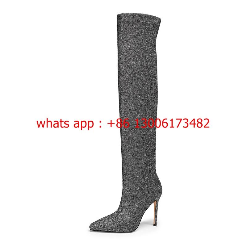 

Boots Large Size Woman Stiletto Over The Knee High Heel Pointed Toe Elastic Women, Black