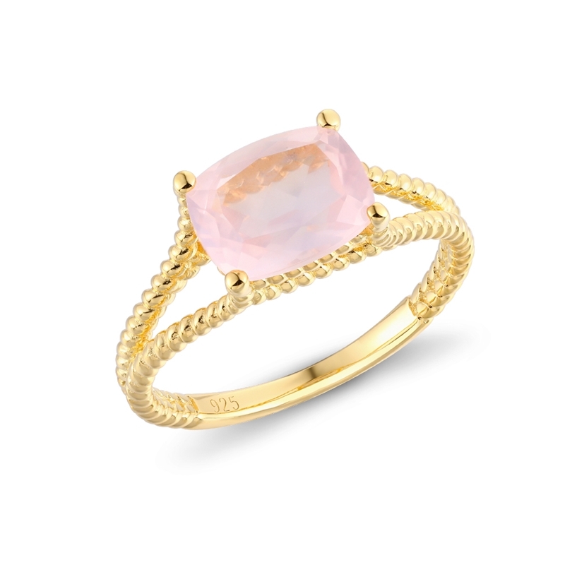 

GZ ZONGFA Fashion Jewelry Natural Pink Quarte Gemstone 925 Sterling Silver Women Rings for Girls