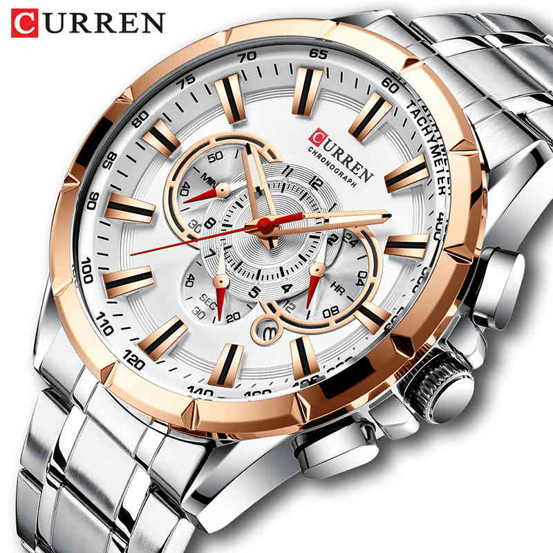 

Relogio Masculino CURREN Mens Watches Top Luxury Brand Steel Business Quartz Watch Men Waterproof Male Wristwatch Chronograph 210517, Silver black