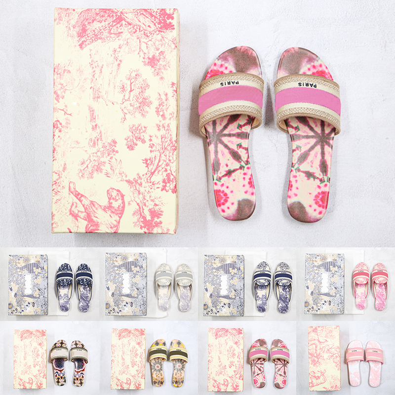 

[With box]Preferential dway Paris Dazzle Womens Slippers Scuffs ladies Summer Sandals Beach Slide Girls Flip Flops flat Loafers Floral Embro, Black