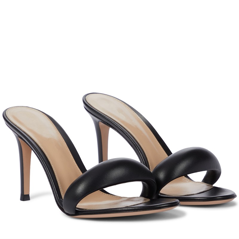 

2022 summer new sandals sexy slippers women's high heels stiletto leather fashion all-match one-word strap women's size 35-41, Black