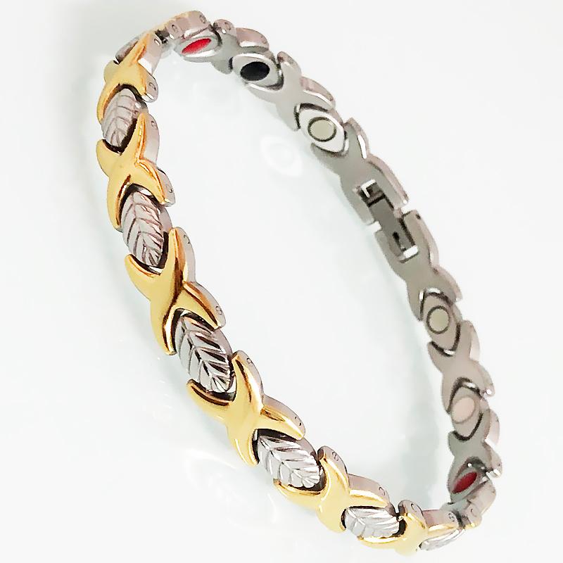 

Link, Chain Men's Gold Plated Polished Stainless Steel Bracelet Women's Energy Health Care 4 In 1 Therapy Magnetic Wristband Friendship Gift