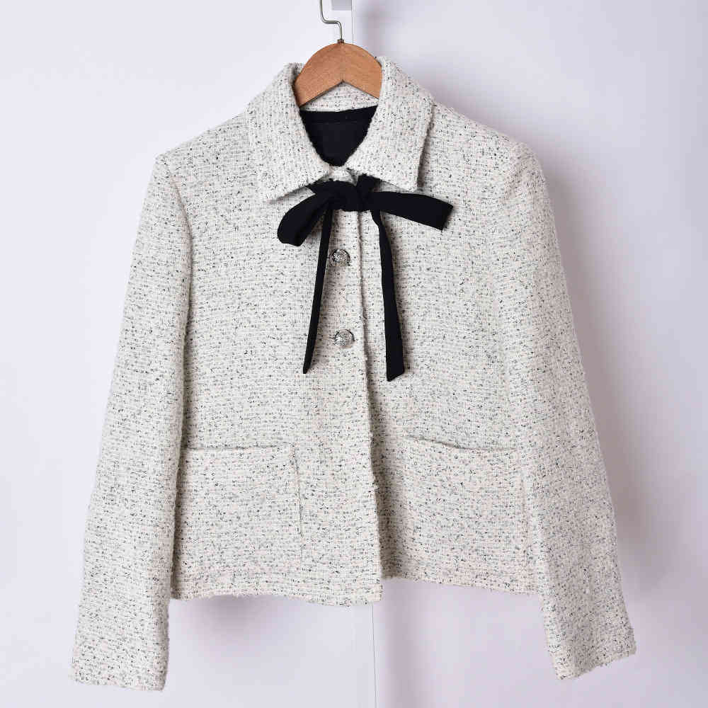 

Women's Jackets Woman tweed wool coat turn-down single collar breasted long sleeve autumn female jacket sweet and outerwear Z5VU, 1# shoe box
