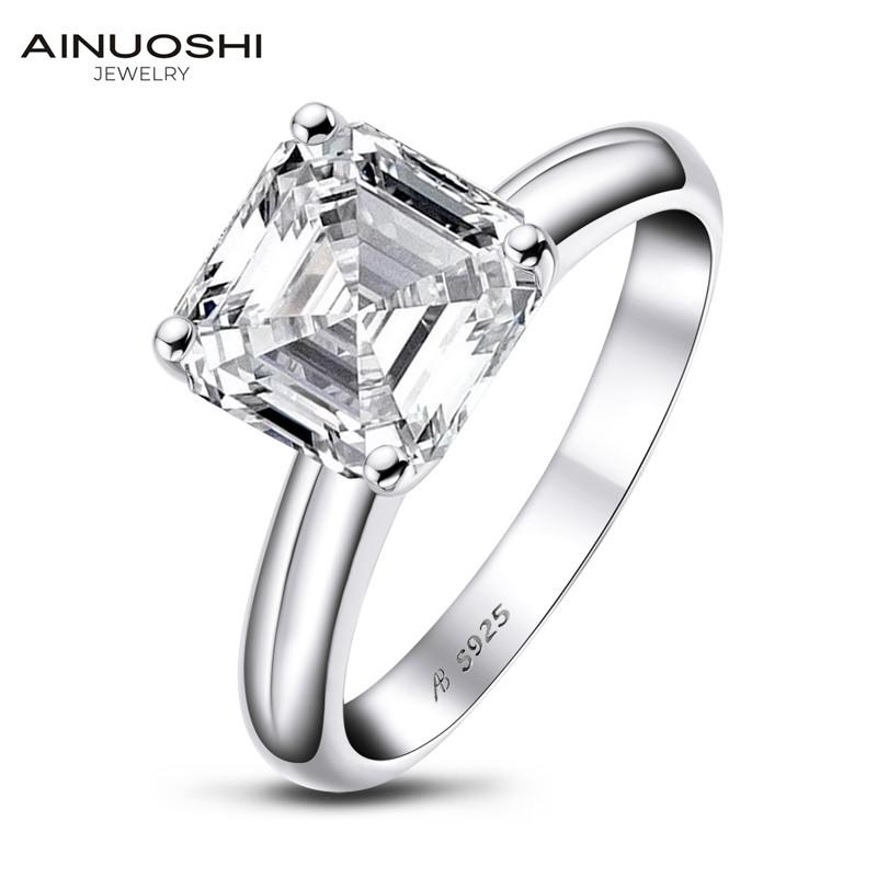 

cluster rings ainuoshi 3 s asscher cut engagement ring for women sterling silver 925 sona simulated diamond anniversary solitaire, Golden;silver