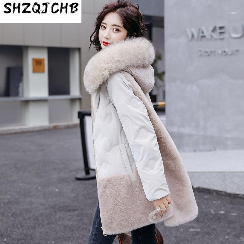 

Women' Down Jacket 100% Wool Real Fur Coat Korean Female Winter Parkas Collar Hooded Clothes Abrigo Mujer Pp, Creamy white