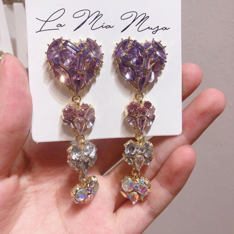

Dangle & Chandelier Heart Sharp Pink Purple Dazzle Colorful Size Sweet Dream 4 Love Series Style Earrings Temperament South Korea Jewelry Fo, Silver