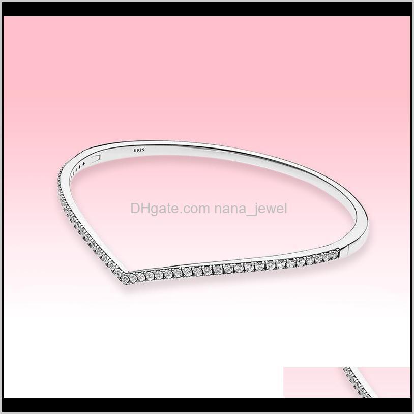 

Women Wedding Bracelet 935 Sterling Silver Cz Diamond Jewelry For Pandora Sparkling Wishbone Bangle Bracelets With Original Box Ejakj Vjmam, Black