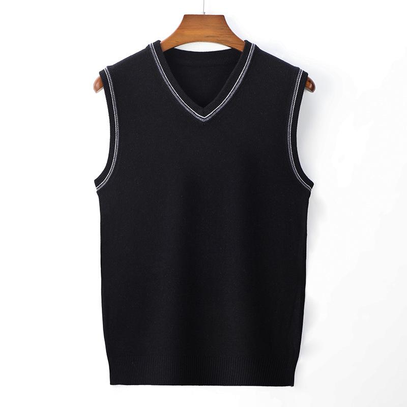 

Men's Vests Wool V-Neck Sleeveless Vest Autumn Spring Warm Patchwork Slim Fit No Yq Clothing Knitted Casual Male Sweater Pull Homme, Black