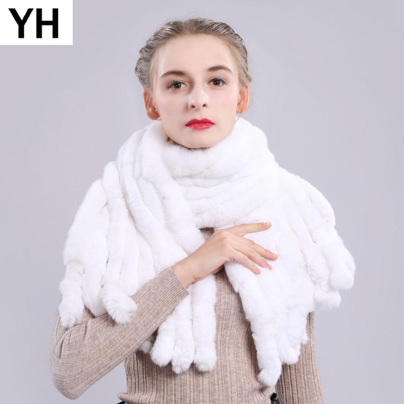 

Scarves 2021 Real Natural Rex Fur Scarf Women Winter Warm Soft Ring Warp 100% Shawl