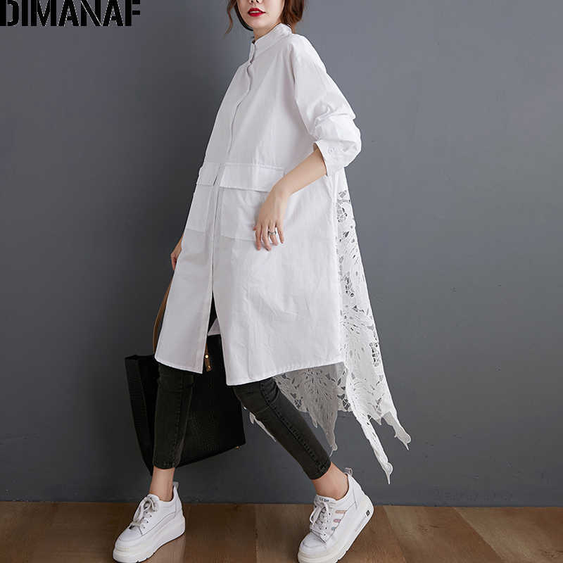 

DIMANAF Plus Size Blouse Shirts Women Clothing Fashion Lace Floral Elegant Lady Tops Casual Loose Long Sleeve Button Cardigan 210721, Jjj9211-bai