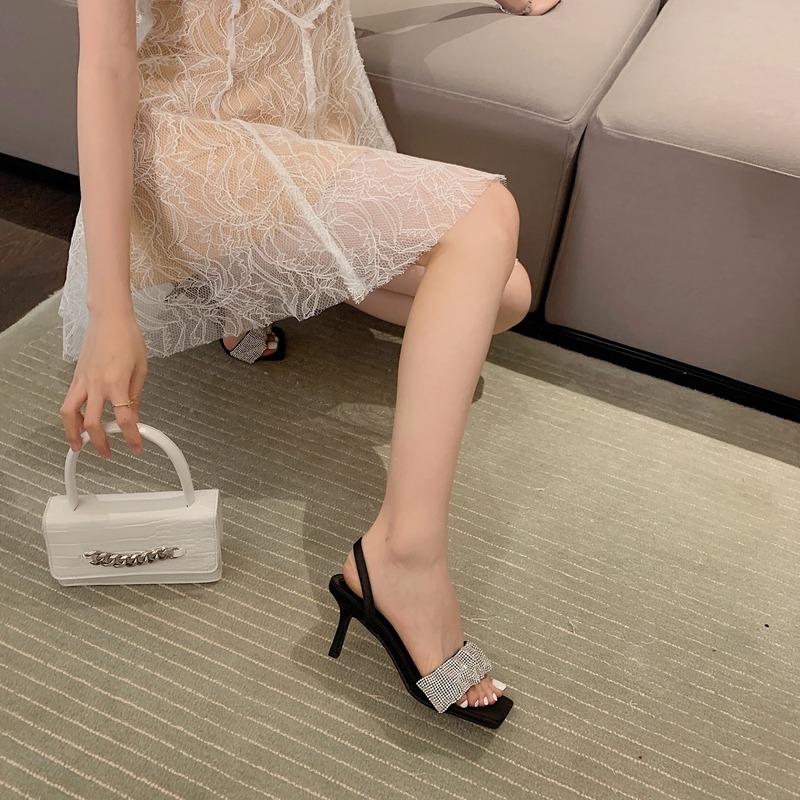 

Dress Shoes Women Summer Fashion Colorful Rhinestone Stiletto Sandals With Shallow Mouth High Heel Women's Casual, Green